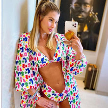 Load image into Gallery viewer, Bikini Set Women Swimwear Push Up Swimsuit Top Solid Bottom Print Bathing Suit Swim Wear Beach Women’s Floral Print Push-Up V-Wire Lettuce Bikini Set High Cut Spaghetti Straps Underwire Padded Swimsuit