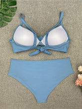 Load image into Gallery viewer, Bikini Sets Solid Color Swimsuit Mid-Waist Gather Cup Bikinis Women Swimwear Female Bathing Suits Beach wear Two Piece Swimsuits Triangle Bikini swimsuits for Women