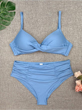 Load image into Gallery viewer, Bikini Sets Solid Color Swimsuit Mid-Waist Gather Cup Bikinis Women Swimwear Female Bathing Suits Beach wear Two Piece Swimsuits Triangle Bikini swimsuits for Women
