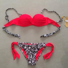 Load image into Gallery viewer, Bikini Solid Strappy Bandage Bikinis Set White Push Up Bikini Swimwear Swimsuit Bathing Suit Women's Ribbed Tie Bikini Adjustable Lace Up Bottom String Women Swimsuit