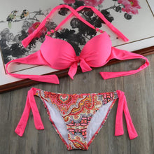 Load image into Gallery viewer, Bikini Solid Strappy Bandage Bikinis Set White Push Up Bikini Swimwear Swimsuit Bathing Suit Women's Ribbed Tie Bikini Adjustable Lace Up Bottom String Women Swimsuit