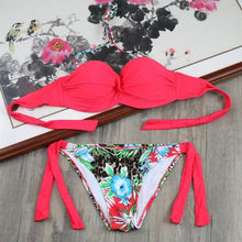 Load image into Gallery viewer, Bikini Solid Strappy Bandage Bikinis Set White Push Up Bikini Swimwear Swimsuit Bathing Suit Women's Ribbed Tie Bikini Adjustable Lace Up Bottom String Women Swimsuit