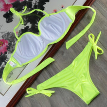 Load image into Gallery viewer, Bikini Solid Strappy Bandage Bikinis Set White Push Up Bikini Swimwear Swimsuit Bathing Suit Women's Ribbed Tie Bikini Adjustable Lace Up Bottom String Women Swimsuit