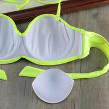 Load image into Gallery viewer, Bikini Solid Strappy Bandage Bikinis Set White Push Up Bikini Swimwear Swimsuit Bathing Suit Women's Ribbed Tie Bikini Adjustable Lace Up Bottom String Women Swimsuit