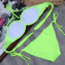 Load image into Gallery viewer, Bikini Solid Strappy Bandage Bikinis Set White Push Up Bikini Swimwear Swimsuit Bathing Suit Women's Ribbed Tie Bikini Adjustable Lace Up Bottom String Women Swimsuit
