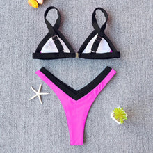 Load image into Gallery viewer, Bikini Solid Swimsuit Women Swimwear Push Up Bikini Set Patchwork Summer Beach Bathing Suit Swim Wear Halter Bikini Swimsuit Beach Swimming Traveling High Leg Bikini