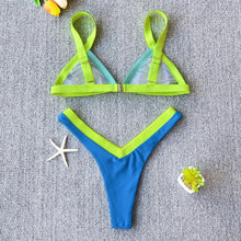 Load image into Gallery viewer, Bikini Solid Swimsuit Women Swimwear Push Up Bikini Set Patchwork Summer Beach Bathing Suit Swim Wear Halter Bikini Swimsuit Beach Swimming Traveling High Leg Bikini