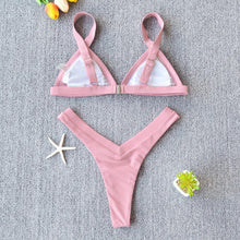 Load image into Gallery viewer, Bikini Solid Swimsuit Women Swimwear Push Up Bikini Set Patchwork Summer Beach Bathing Suit Swim Wear Halter Bikini Swimsuit Beach Swimming Traveling High Leg Bikini