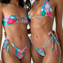 Load image into Gallery viewer, Bikini Swimsuit Solid Color Bikini Set Swimwear Bathing Suit Women Bikinis String Beach Women Two Piece Bikini Swimsuit Bathing Suits Halter Triangle Tops String Bikini Sets