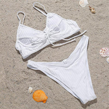 将图片加载到图库查看器,Bikini Swimwear Women Green Swimsuits Bathing Suit Beachwear Women's Ribbed Braided String Bikini Lace Up Swimsuit Square Collar High Cut Bathing Suit