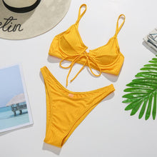 将图片加载到图库查看器,Bikini Swimwear Women Green Swimsuits Bathing Suit Beachwear Women's Ribbed Braided String Bikini Lace Up Swimsuit Square Collar High Cut Bathing Suit