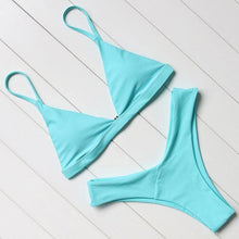 Load image into Gallery viewer, Bikini Swimwear Women Swimsuit Push Up Micro Bikinis Set Swimming Bathing Suit Beachwear Summer Thong Bottom Two Piece Bikini Double Shoulder Straps Cute Swimsuit Triangle Bathing Bikini