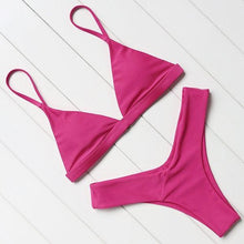 Load image into Gallery viewer, Bikini Swimwear Women Swimsuit Push Up Micro Bikinis Set Swimming Bathing Suit Beachwear Summer Thong Bottom Two Piece Bikini Double Shoulder Straps Cute Swimsuit Triangle Bathing Bikini