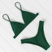 Load image into Gallery viewer, Bikini Swimwear Women Swimsuit Push Up Micro Bikinis Set Swimming Bathing Suit Beachwear Summer Thong Bottom Two Piece Bikini Double Shoulder Straps Cute Swimsuit Triangle Bathing Bikini