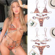 Load image into Gallery viewer, Bikini Triangle Adjust Swimwear Women's Crisscross Halter Bikini Lace Up Back Bandage Two Piece Strappy Bathing Suits G String Thong Swimwear Women Bathing Suit Hollow Out Quality Pleated Swimsuit Female Double-Sided Bikini Set