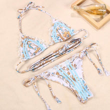 Load image into Gallery viewer, Bikini Triangle Adjust Swimwear Women's Crisscross Halter Bikini Lace Up Back Bandage Two Piece Strappy Bathing Suits G String Thong Swimwear Women Bathing Suit Hollow Out Quality Pleated Swimsuit Female Double-Sided Bikini Set