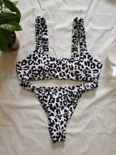 Load image into Gallery viewer, Bikini Women Orange Leopard Push Up Padded Thong Swimsuit Female Cut Out Bathing Suit Swimwear Padded Push up Thong Bikini Sets Swimsuits for Women