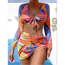 Load image into Gallery viewer, Bikini Women Push Up Swimsuit 3 Piece Bikini Set With Cover Up Women's Fashion 3 Piece Tie Dye Top Bikini Set Swimsuit Cover Up Skirt Swimwear Push Up Bather Swim Wear