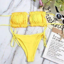 将图片加载到图库查看器,Bikini Women Swimsuit Female Low Waist Swimwear Women Beach Mini Thong Bikini Set Bathing Suit Women Thong Swimsuits Strapless 2 Piece Bikini String Tie Ruffle Brazilian Bathing Suit
