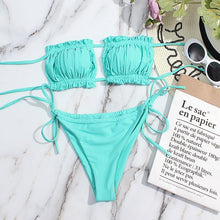 将图片加载到图库查看器,Bikini Women Swimsuit Female Low Waist Swimwear Women Beach Mini Thong Bikini Set Bathing Suit Women Thong Swimsuits Strapless 2 Piece Bikini String Tie Ruffle Brazilian Bathing Suit