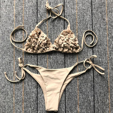 Load image into Gallery viewer, Bikinis New 3D Flower Swimwear Solid Bikini Bandage Swimsuit Women's Solid Halter Padded Push Up Bikini Set Two Pieces Swimsuit Swimwear Bathing Suit Bikini Set Female Cute Ladies Beachwear Push Up Bikini