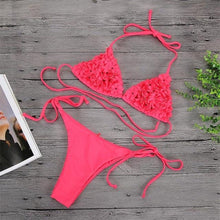 Load image into Gallery viewer, Bikinis New 3D Flower Swimwear Solid Bikini Bandage Swimsuit Women's Solid Halter Padded Push Up Bikini Set Two Pieces Swimsuit Swimwear Bathing Suit Bikini Set Female Cute Ladies Beachwear Push Up Bikini