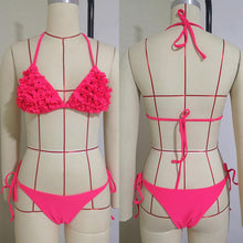Load image into Gallery viewer, Bikinis New 3D Flower Swimwear Solid Bikini Bandage Swimsuit Women's Solid Halter Padded Push Up Bikini Set Two Pieces Swimsuit Swimwear Bathing Suit Bikini Set Female Cute Ladies Beachwear Push Up Bikini