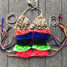 Load image into Gallery viewer, Bikinis New 3D Flower Swimwear Solid Bikini Bandage Swimsuit Women's Solid Halter Padded Push Up Bikini Set Two Pieces Swimsuit Swimwear Bathing Suit Bikini Set Female Cute Ladies Beachwear Push Up Bikini