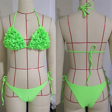 Load image into Gallery viewer, Bikinis New 3D Flower Swimwear Solid Bikini Bandage Swimsuit Women's Solid Halter Padded Push Up Bikini Set Two Pieces Swimsuit Swimwear Bathing Suit Bikini Set Female Cute Ladies Beachwear Push Up Bikini