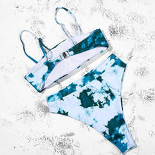 Load image into Gallery viewer, Bikinis Solid Push Up Bikini Padded Bra Straps High Waist Swimsuit Female Swimwear Women's Bathing Suit Lace up Bikini Ribbed Two Piece Swimsuit