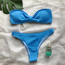 Load image into Gallery viewer, Bikinis Swimsuit Women Push Up Bikini Set Female Swimwear Women's Strapless Solid Color 2 Pieces Bathing Suit Swimsuit Swimsuits Off Shoulder High Waist Bathing Suit High Cut Swimwear For Summer