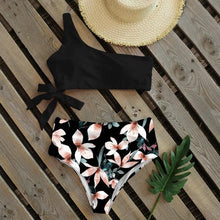 Load image into Gallery viewer, Bikinis Women New One Shoulder Swimwear High Waist Swimsuit Bandage Bathing Suits Beach Wear Female Lace Two Piece Swim Dress with Bikini Bottom Bathing Suits