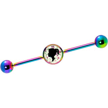 Load image into Gallery viewer, 14G Woman Floral Silhouette Rainbow Industrial Barbell 37mm