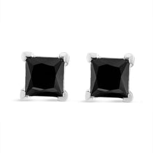Load image into Gallery viewer, .925 Sterling Silver 4.00 Cttw Princess-Cut Square Black Diamond Classic 4-Prong Stud Earrings with Screw Backs