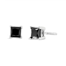 Load image into Gallery viewer, .925 Sterling Silver 4.00 Cttw Princess-Cut Square Black Diamond Classic 4-Prong Stud Earrings with Screw Backs