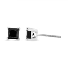 Load image into Gallery viewer, .925 Sterling Silver 4.00 Cttw Princess-Cut Square Black Diamond Classic 4-Prong Stud Earrings with Screw Backs