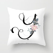 Load image into Gallery viewer, Black Alphabet Flower Print Pillow Cover White Polyester Modern Cushion Cover Decorative Pillowcase For Sofa Bed Chair Car Throw Pillow Covers Decorative Pillow Cases ABC Letter Cushion Covers Square Pillow Protectors Home Decor 45x45cm