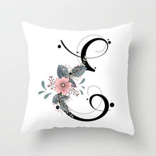 Load image into Gallery viewer, Black Alphabet Flower Print Pillow Cover White Polyester Modern Cushion Cover Decorative Pillowcase For Sofa Bed Chair Car Throw Pillow Covers Decorative Pillow Cases ABC Letter Cushion Covers Square Pillow Protectors Home Decor 45x45cm