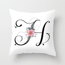 Load image into Gallery viewer, Black Alphabet Flower Print Pillow Cover White Polyester Modern Cushion Cover Decorative Pillowcase For Sofa Bed Chair Car Throw Pillow Covers Decorative Pillow Cases ABC Letter Cushion Covers Square Pillow Protectors Home Decor 45x45cm