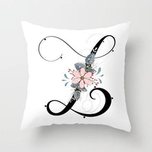 Load image into Gallery viewer, Black Alphabet Flower Print Pillow Cover White Polyester Modern Cushion Cover Decorative Pillowcase For Sofa Bed Chair Car Throw Pillow Covers Decorative Pillow Cases ABC Letter Cushion Covers Square Pillow Protectors Home Decor 45x45cm