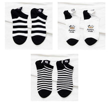 将图片加载到图库查看器,Black And White Embroidery Female Tide Socks Shallow Mouth Summer Cartoon Cow Cute Fashion Boat Socks Unisex Men And Women Cotton Ankle Socks
