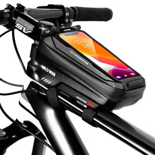 Load image into Gallery viewer, Black Bike Bag Frame Front Top Tube Cycling Bag Waterproof Phone Case Touchscreen Bag Pack Bicycle Accessories Bike Bicycle Bag Waterproof Bike Phone Mount Bag Front Frame Top Tube Handlebar Bag Touch Screen Holder Case For Cell Phones 6.6in