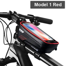 Load image into Gallery viewer, Black Bike Bag Frame Front Top Tube Cycling Bag Waterproof Phone Case Touchscreen Bag Pack Bicycle Accessories Bike Bicycle Bag Waterproof Bike Phone Mount Bag Front Frame Top Tube Handlebar Bag Touch Screen Holder Case For Cell Phones 6.6in