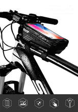 Load image into Gallery viewer, Black Bike Bag Frame Front Top Tube Cycling Bag Waterproof Phone Case Touchscreen Bag Pack Bicycle Accessories Bike Bicycle Bag Waterproof Bike Phone Mount Bag Front Frame Top Tube Handlebar Bag Touch Screen Holder Case For Cell Phones 6.6in