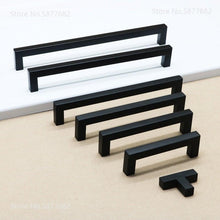 Load image into Gallery viewer, Black Cabinet Handle Square Furniture Hardware Stainless Steel Kitchen Door Knobs Cupboard Wardrobe Drawer Pulls Furniture Handle Drawer Pull Hardware Stainless Steel Kitchen Drawer Pulls Cabinet Handles
