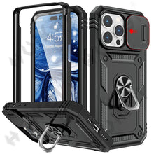 Load image into Gallery viewer, Black Durable Ring Kickstand Case Design Case For iPhone 11 Pro XS Max 8 7 Plus 360 Full Body Protective Slide Camera Stand Protection Ring Cover Protective Case For iPhone