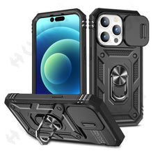 Load image into Gallery viewer, Black Durable Ring Kickstand Case Design Case For iPhone 11 Pro XS Max 8 7 Plus 360 Full Body Protective Slide Camera Stand Protection Ring Cover Protective Case For iPhone