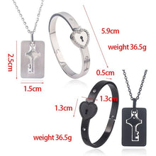 Load image into Gallery viewer, Black Heart Bracelet Choker Set Jewelry Stainless Steel Key Pendant Necklace Women Men Couples Valentines Plated Titanium Matching Puzzle Couple Heart Lock Bracelet And Key Pendant Necklace For Men And Women