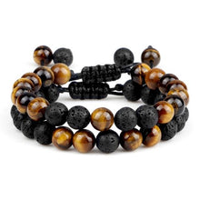 将图片加载到图库查看器,Black Lava Stone Crown Charm Tiger Eye Beads Bracelet For Men Women Braided Bracelets Handmade Adjustable Couple Distance Bracelets Lava Stone Beads Essential Oil Diffuser Adjustable Bracelet With King Queen Crown Charm