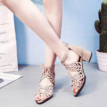 将图片加载到图库查看器,Black Luxury Style Women Summer Sandals Hollow Out Leather Rhinestones Thick Heel Zipper Sandals Beach Sandals Rhinestone Hollow Out Non Slip Breathable Casual Rhinestone Summer Fashion Comfy Sandals